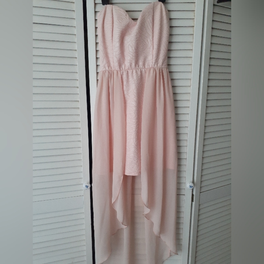 Papaya High/Low Blush Pink Strapless Sweatheart Neckline Dress Sz M
